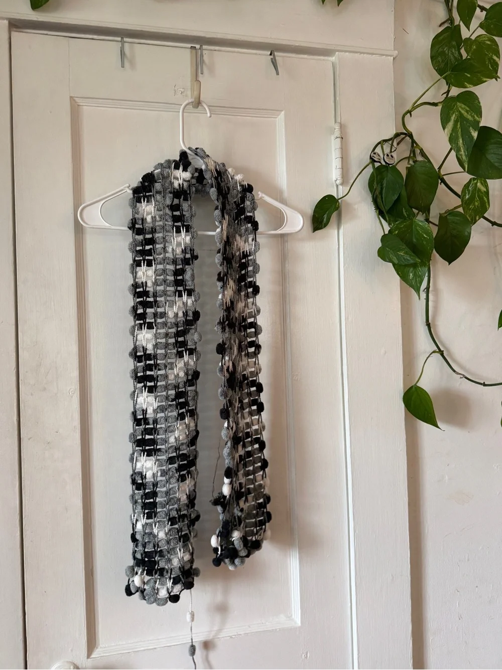 Handcrafted Black & Gray Pom Knit Scarf - Unbranded